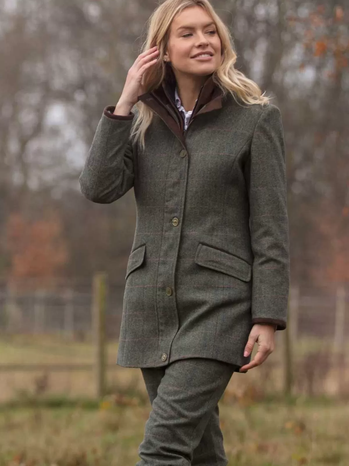 Store Alan Paine Combrook Field Coat - Ladies Tweed - Spruce