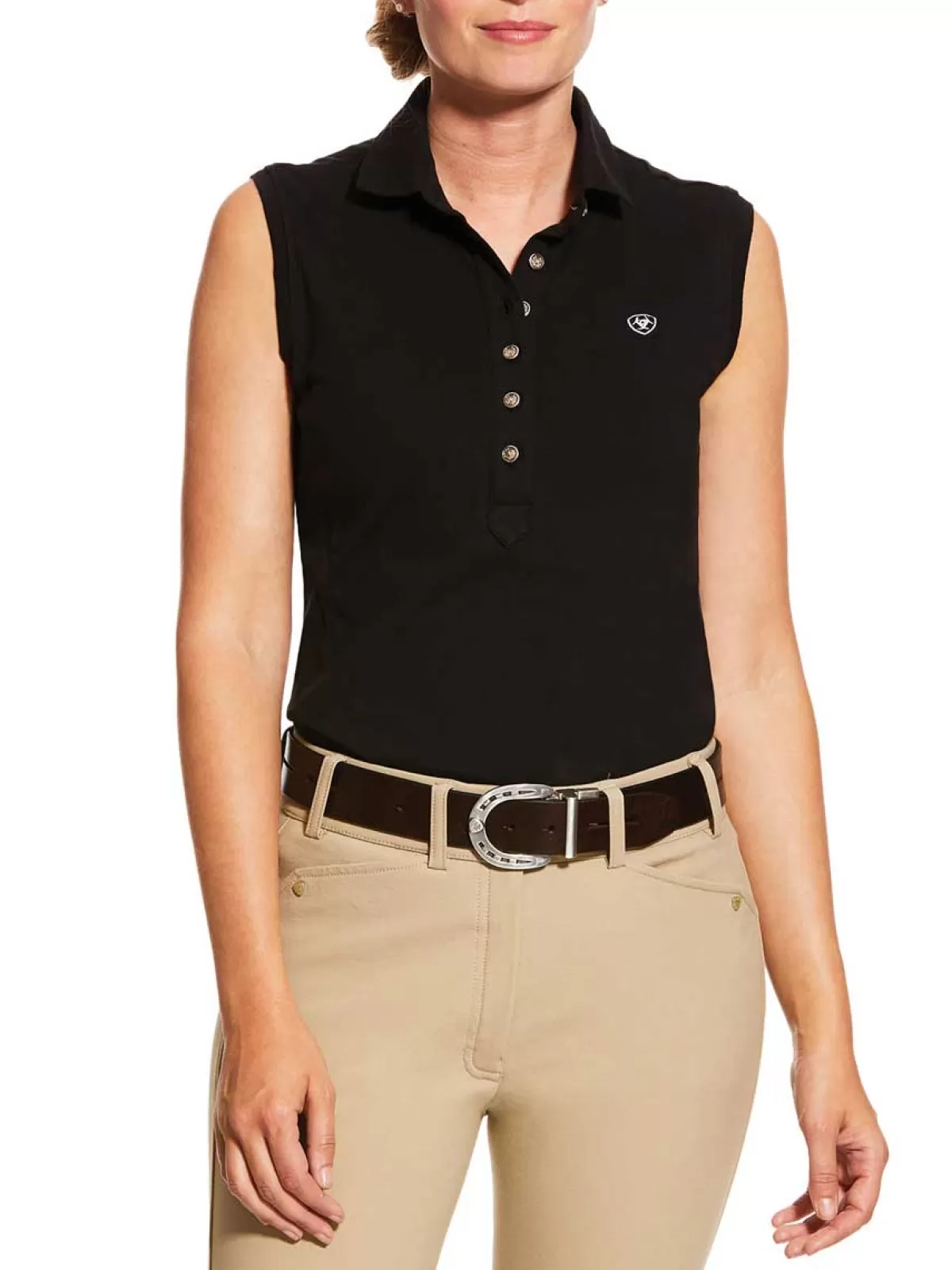 Cheap Ariat Prix 2.0 Sleeveless Polo Shirt - Womens Black