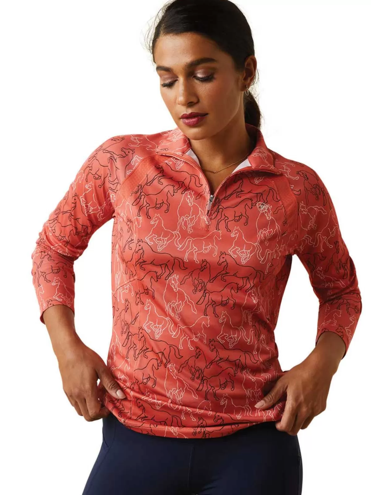 Cheap Ariat Sunstopper 2.0 1/4 Zip Baselayer - Womens Burnt Sienna Mirror Print