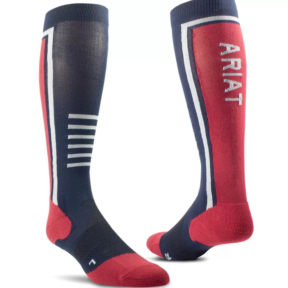 Shop Ariat Tek Slimline Performance Socks Navy/Red