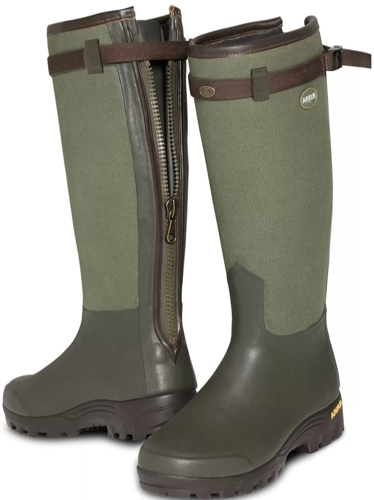 Hot Arxus Primo Canvas Zip Wellington Boots - Neoprene Zip - Dark Olive