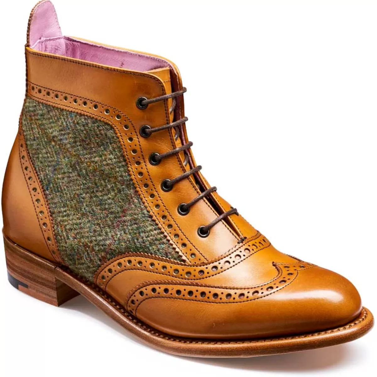 Online Barker Shoes Barker Ladies Boots - Grace Brogue Cedar Calf / Green Harris Tweed