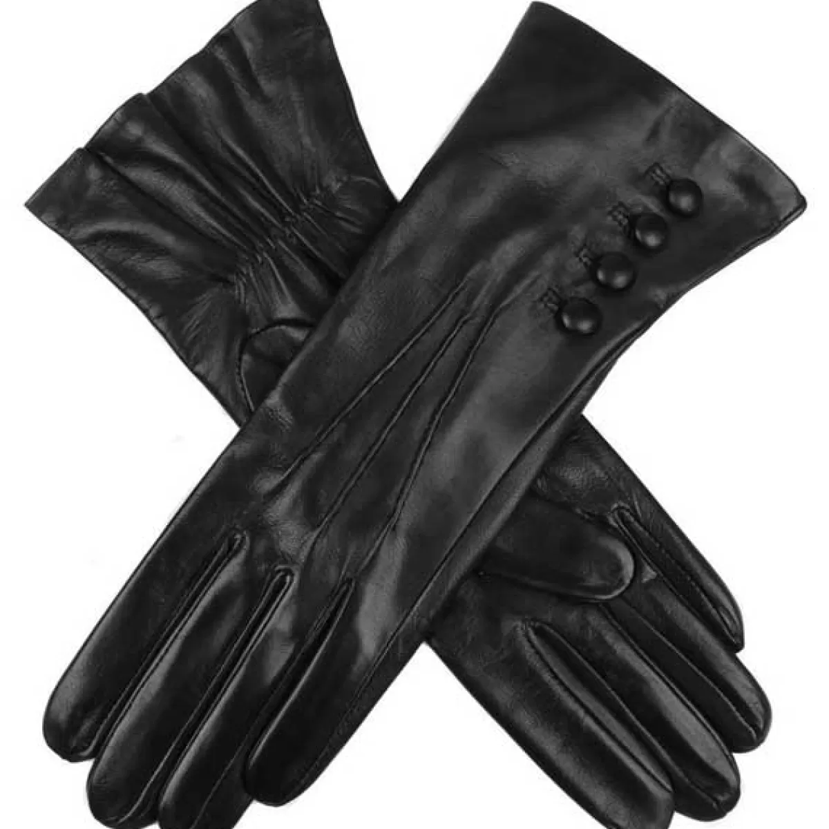 New Dents Ladies Rose Silk Lined Leather Gloves - Black