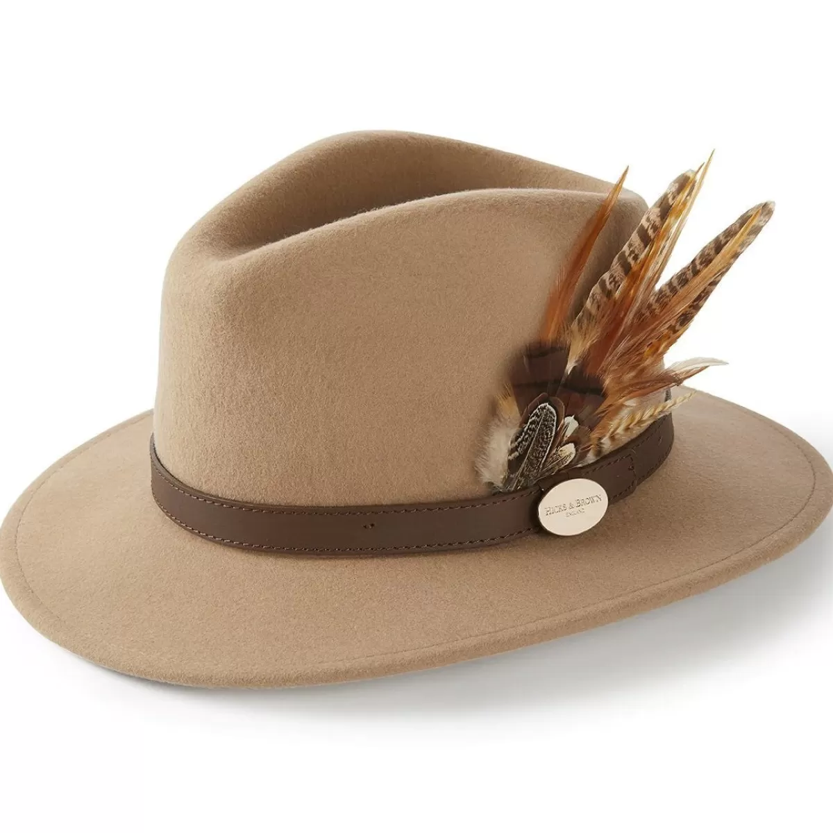 Best Hicks and Brown Hicks & Brown Ladies Suffolk Fedora Hat - Gamebird Feather Camel