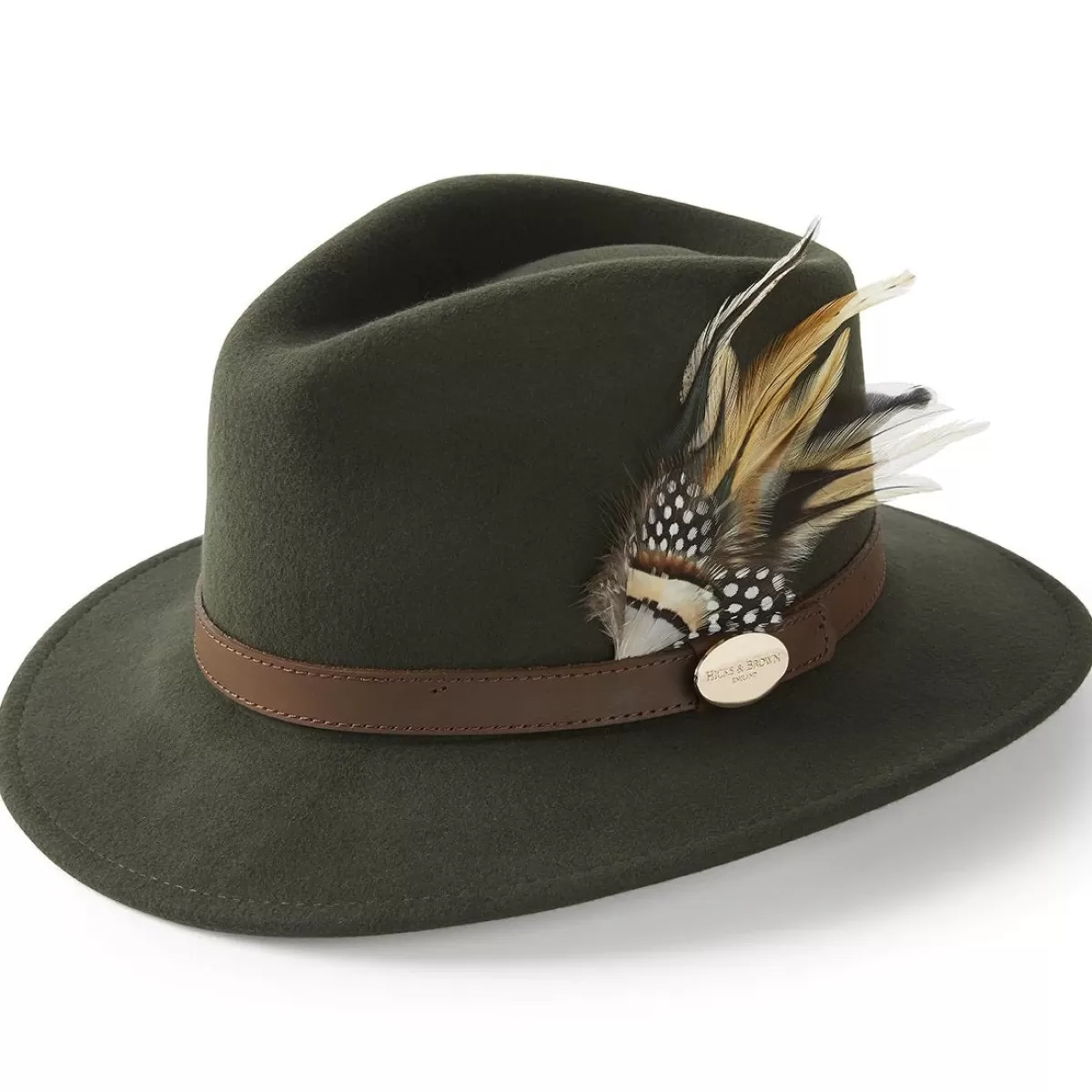 Online Hicks and Brown Hicks & Brown Ladies Suffolk Fedora Hat - Guinea And Pheasant Feather Olive
