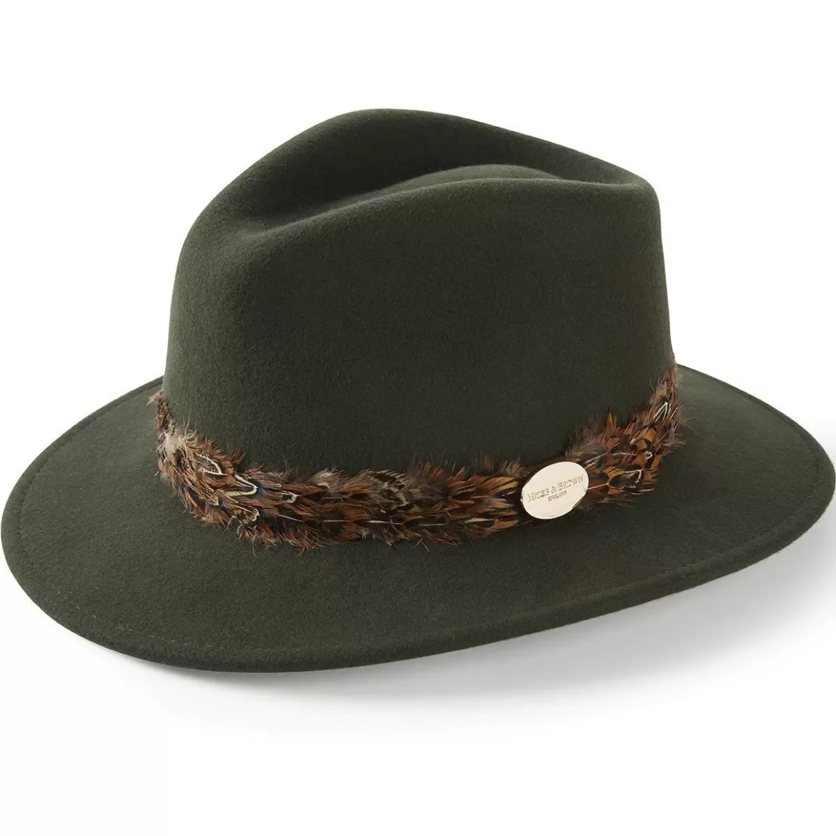 New Hicks and Brown Hicks & Brown Ladies Suffolk Fedora Hat - Pheasant Feather Wrap Olive