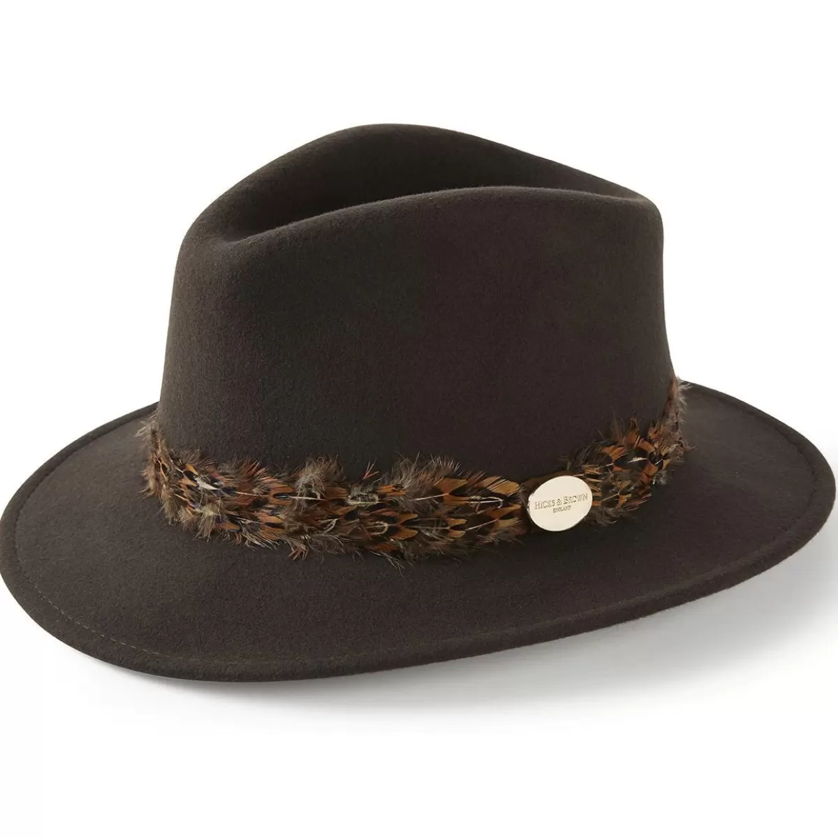 Outlet Hicks and Brown Hicks & Brown Ladies Suffolk Fedora Hat - Pheasant Feather Wrap Dark Brown