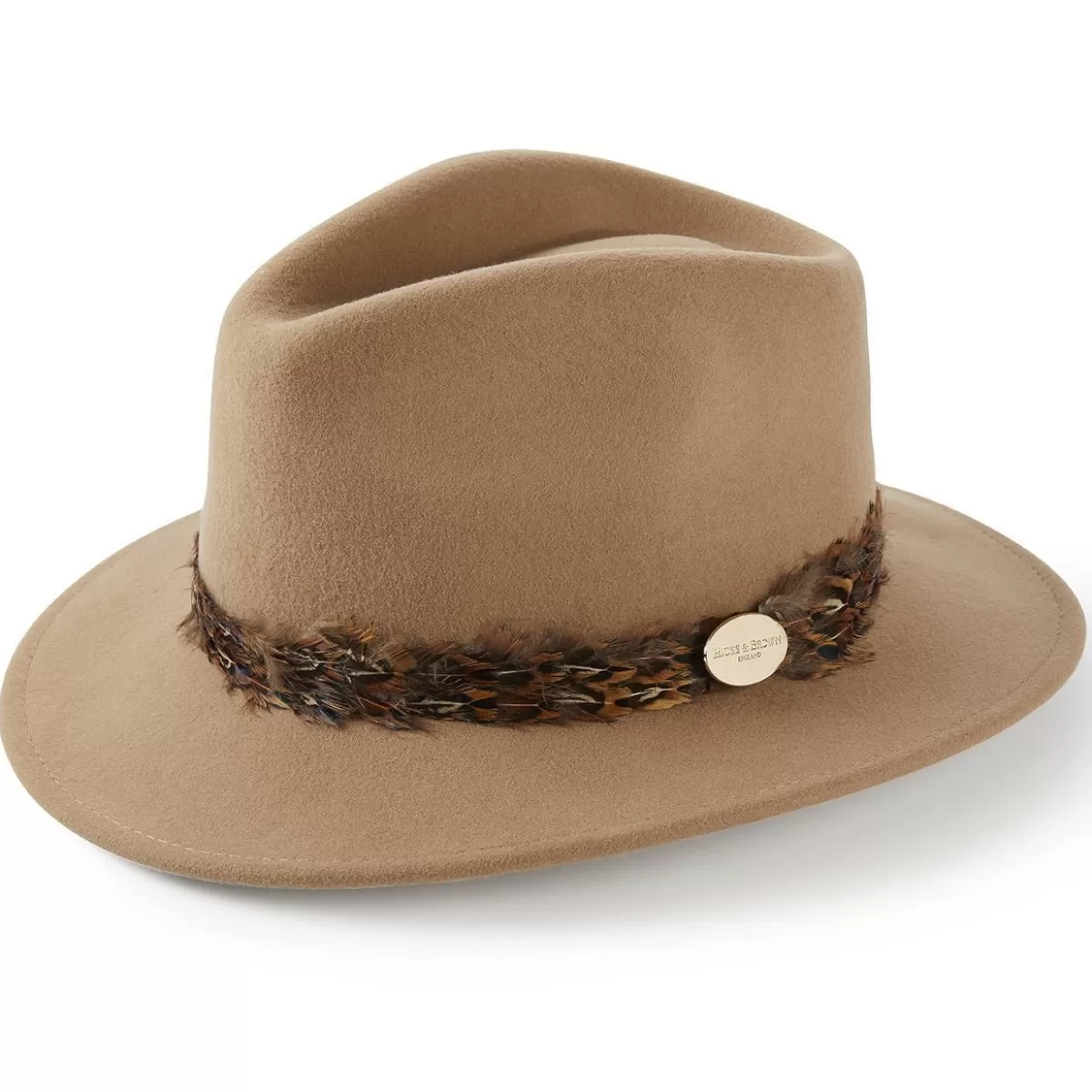 Discount Hicks and Brown Hicks & Brown Ladies Suffolk Fedora Hat - Pheasant Feather Wrap Camel