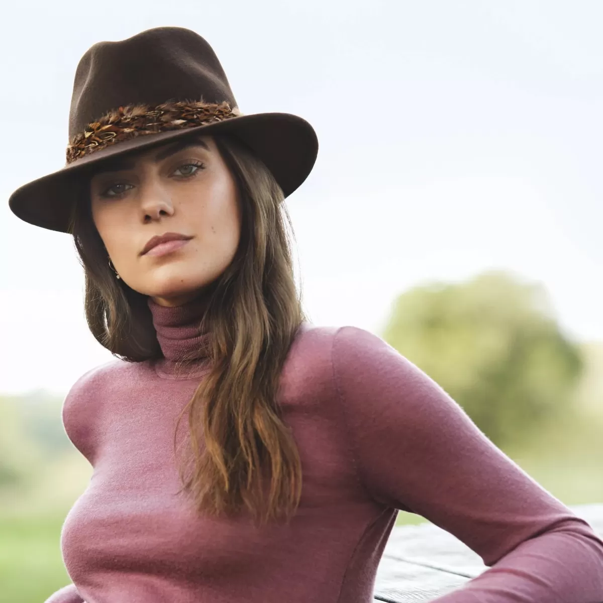 Outlet Hicks and Brown Hicks & Brown Ladies Suffolk Fedora Hat - Pheasant Feather Wrap Dark Brown