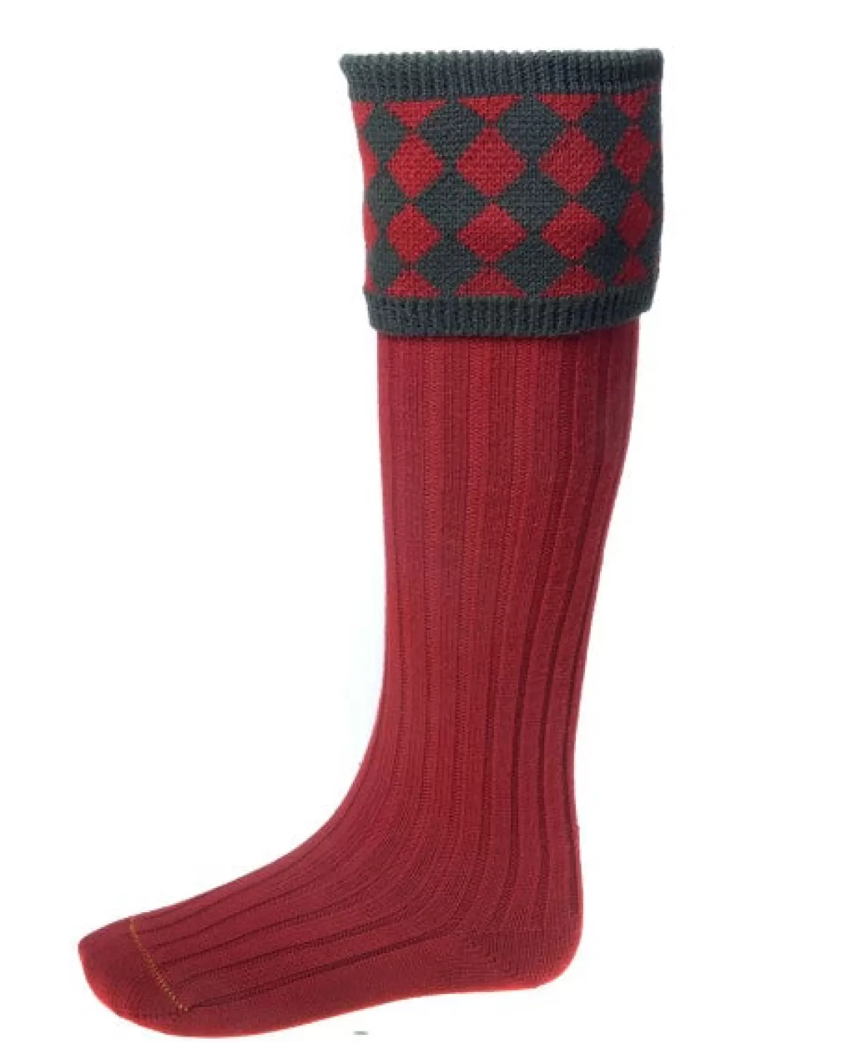 New House Of Cheviot - Chessboard Shooting Socks Brick Red