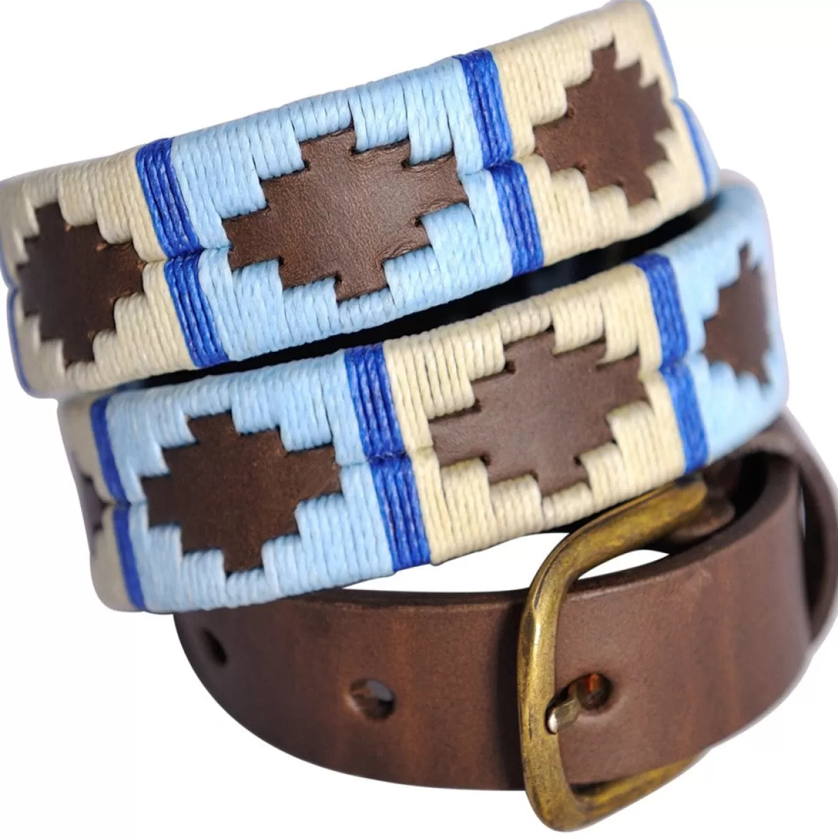 New Pioneros Polo Belt - Narrow Argentinian - 159 Pale Blue/White With Blue Stripe