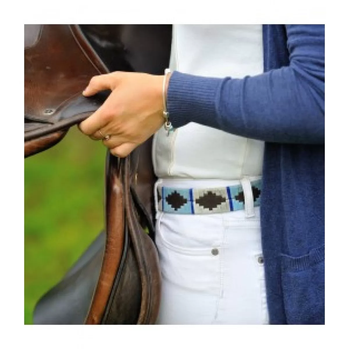 New Pioneros Polo Belt - Narrow Argentinian - 159 Pale Blue/White With Blue Stripe