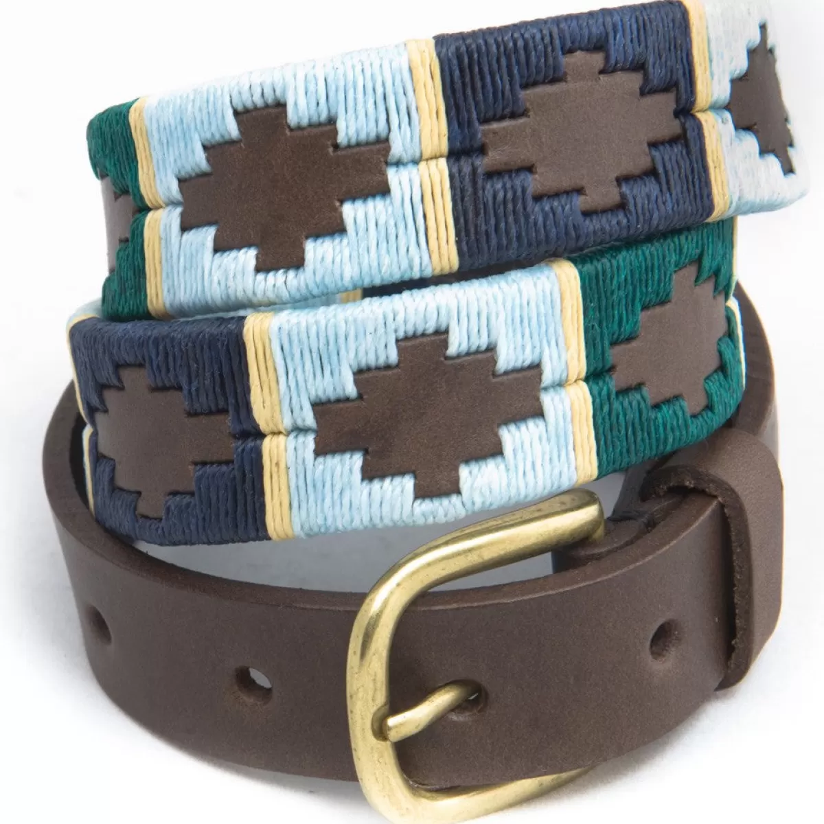 Discount Pioneros Polo Belt - Narrow Argentinian - 162 Green/Pale Blue/Navy With Cream Stripe