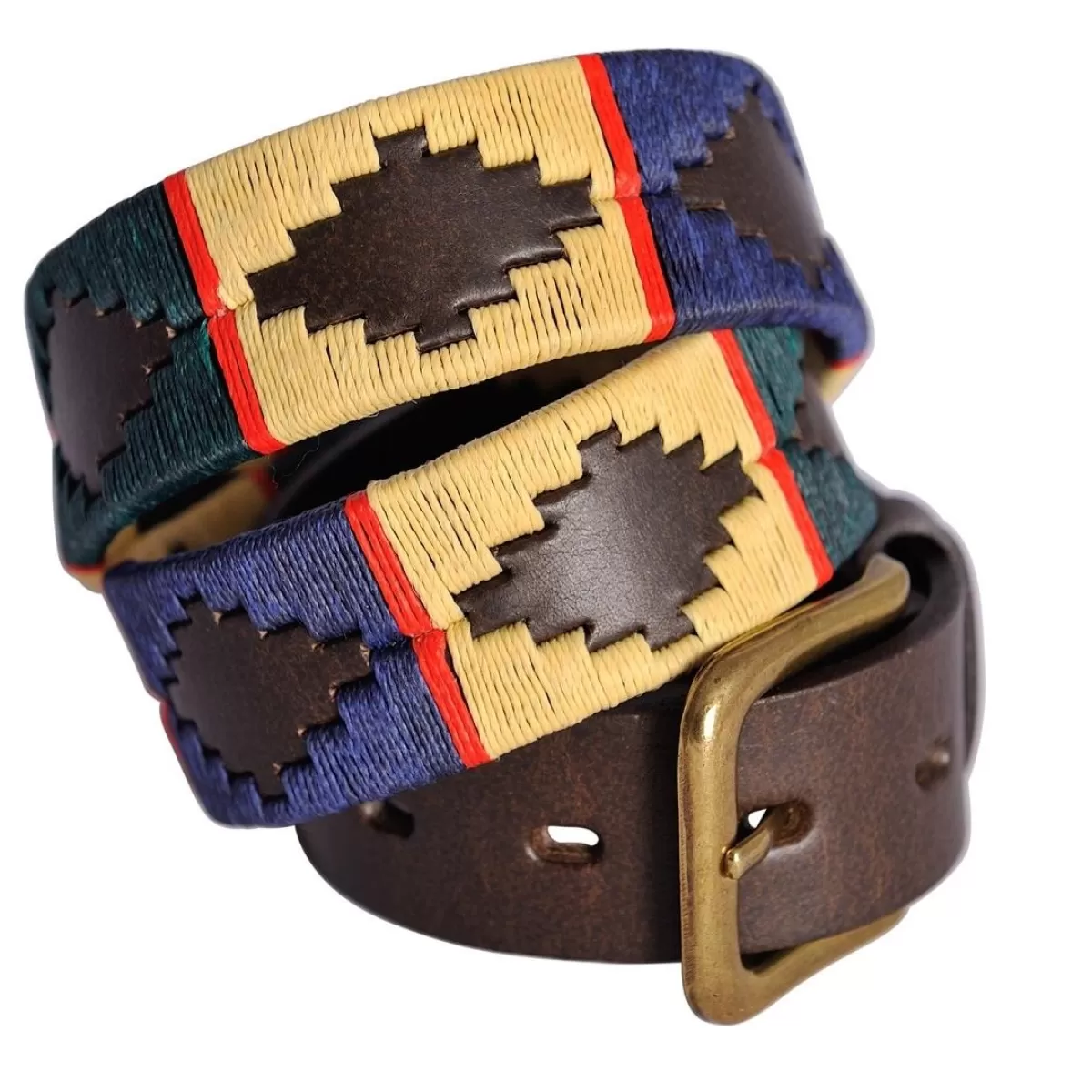 Best Pioneros Polo Belt - Wide Argentinian - 105 Navy/Green/Cream With Red Stripe