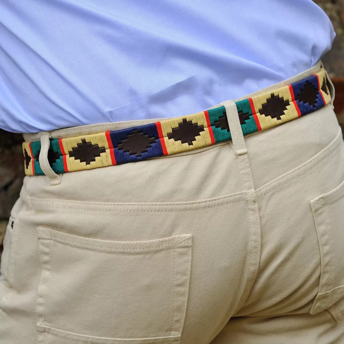 Best Pioneros Polo Belt - Wide Argentinian - 105 Navy/Green/Cream With Red Stripe