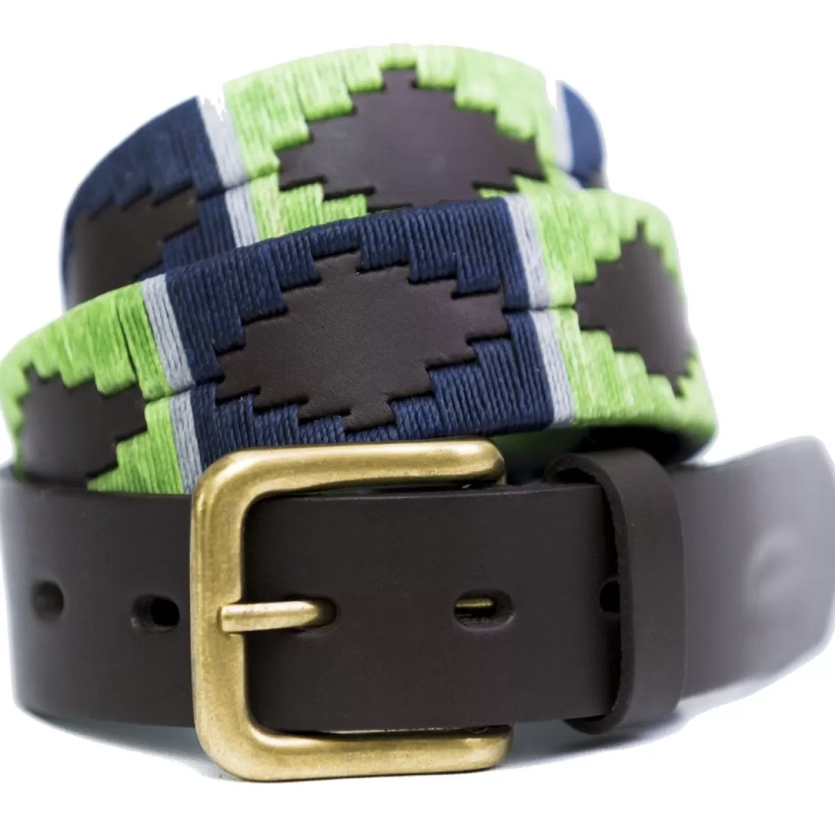 Cheap Pioneros Polo Belt - Wide Argentinian - 112 Lime/Navy With Grey Stripe
