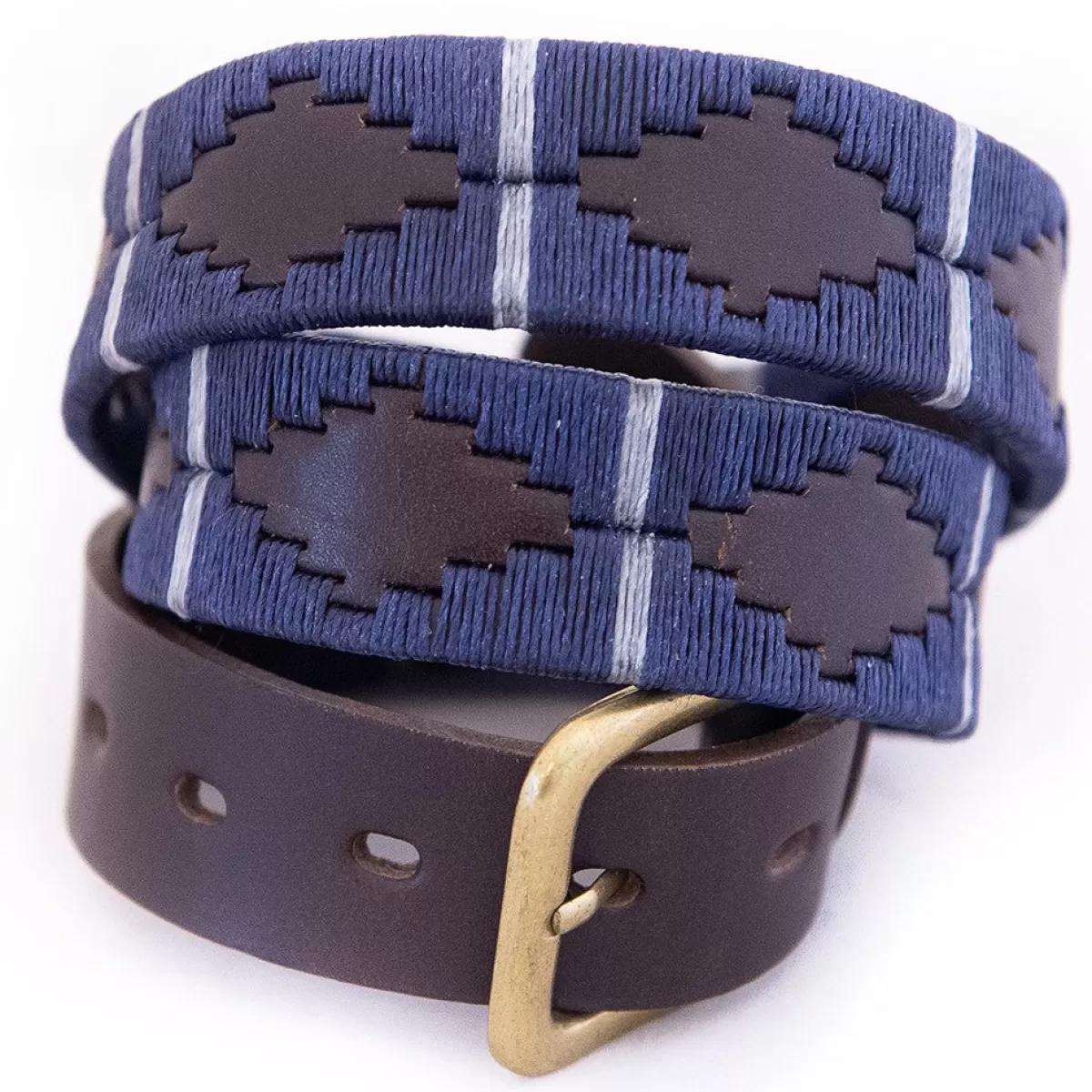 Cheap Pioneros Polo Belt - Wide Argentinian - 121 Navy With Silver Grey Stripe