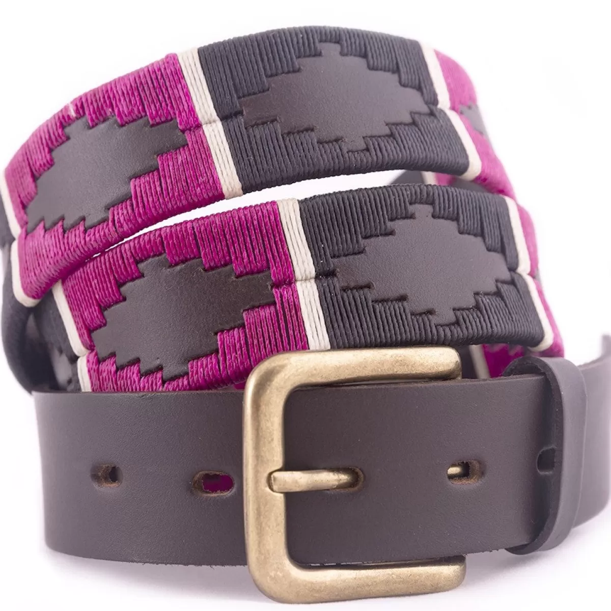 Best Pioneros Polo Belt - Wide Argentinian - 122 Black/Berry With White Stripe