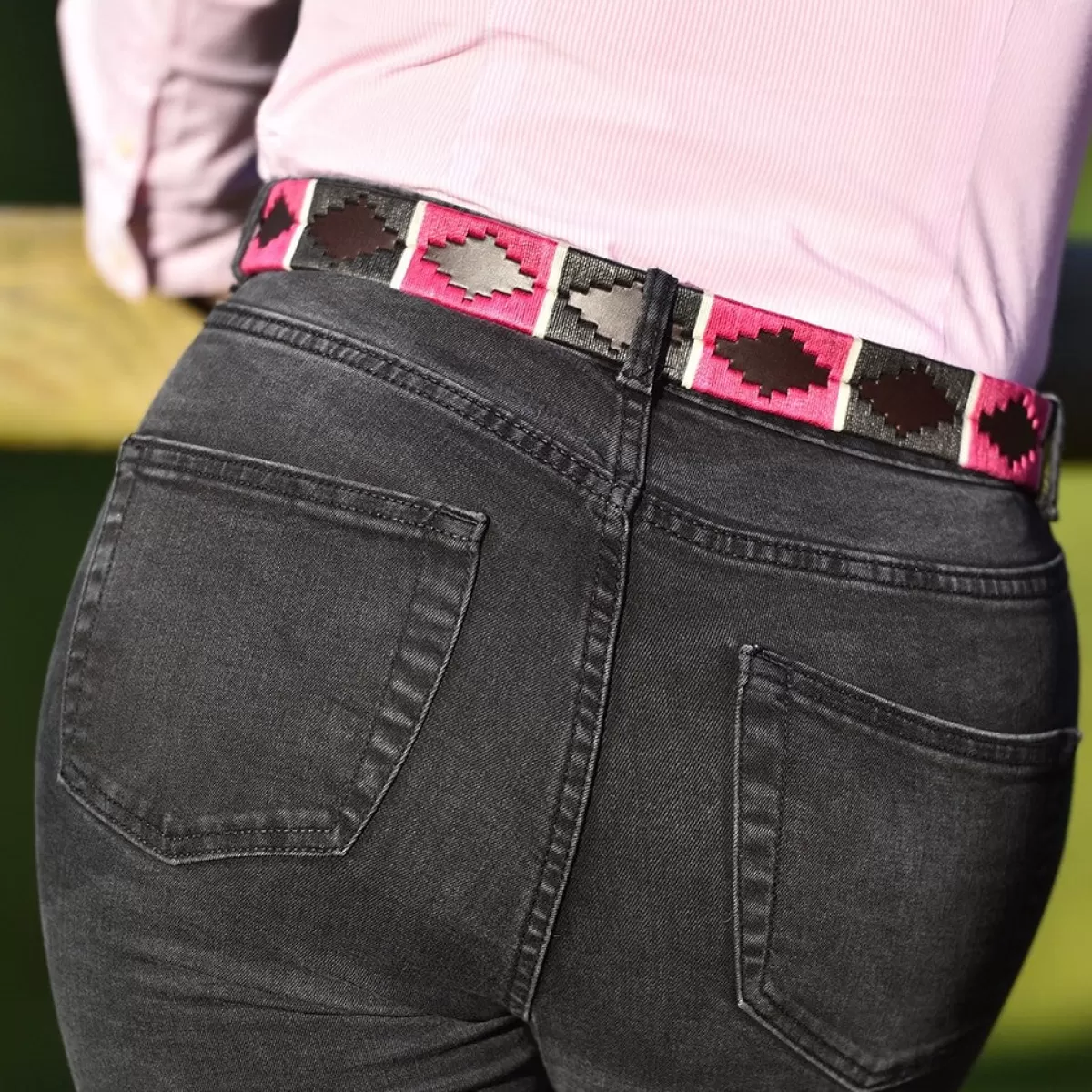 Best Pioneros Polo Belt - Wide Argentinian - 122 Black/Berry With White Stripe