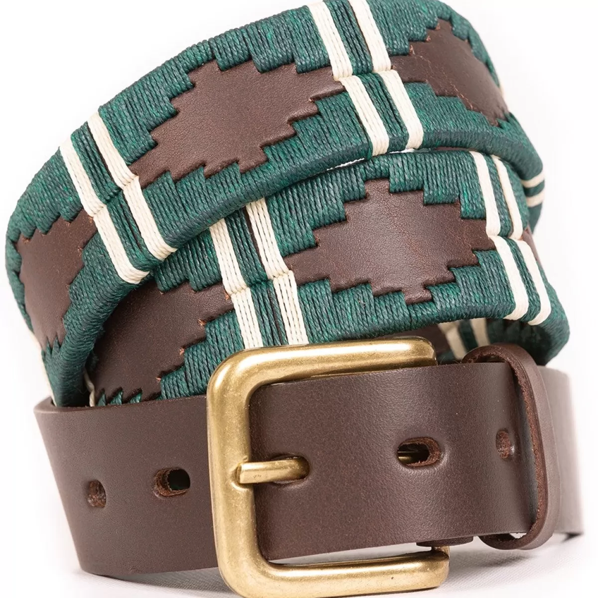 Store Pioneros Polo Belt - Wide Argentinian - 123 Green With Double White Stripe