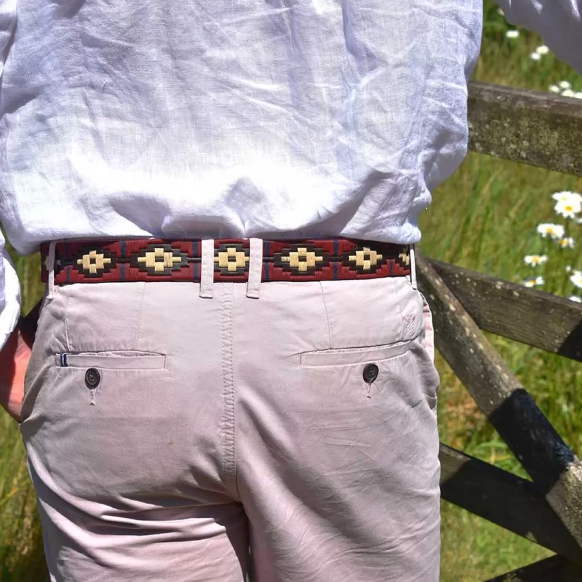 Fashion Pioneros Polo Belt - Wide Argentinian - 127 Burgundy/Cream With Navy Stripe