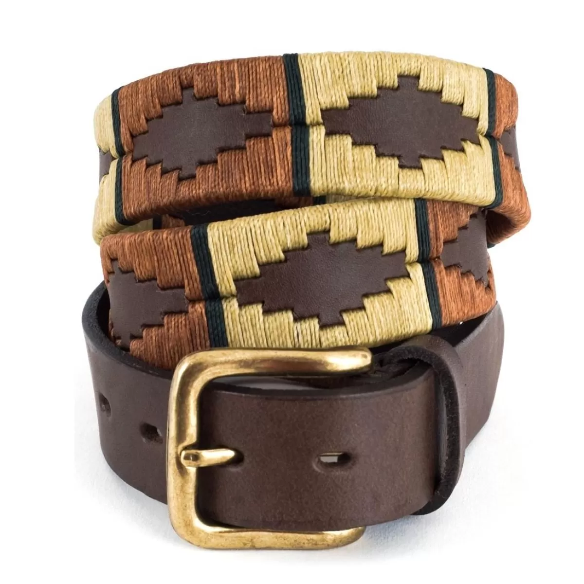 Discount Pioneros Polo Belt - Wide Argentinian - 132 Copper/Beige With Green Stripe