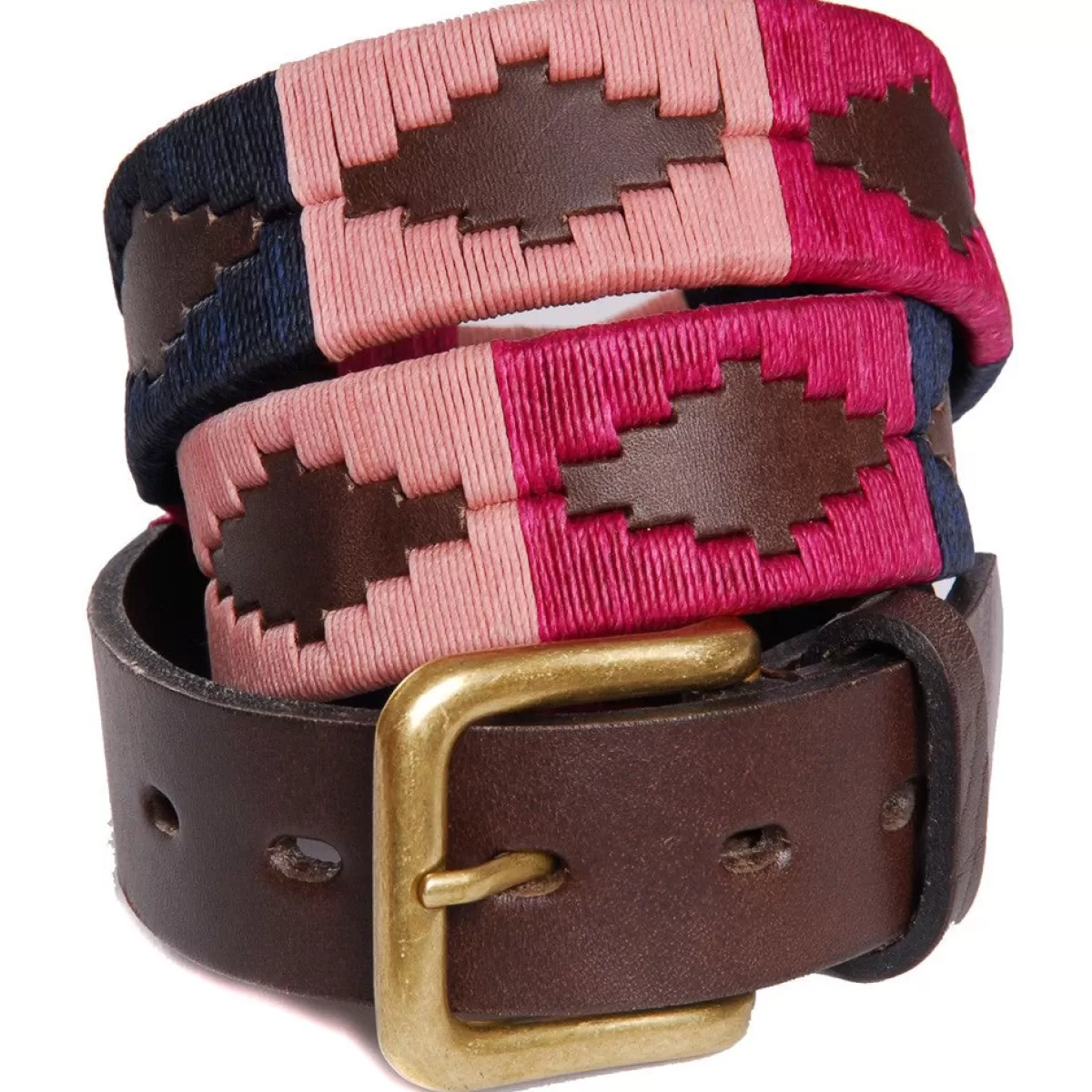 New Pioneros Polo Belt - Wide Argentinian - 155 Berry/Navy/Pink