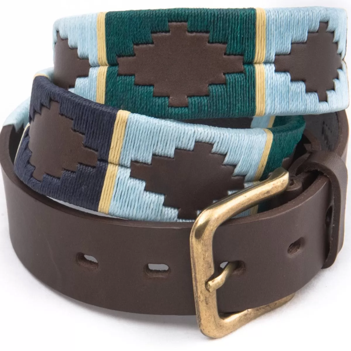 Cheap Pioneros Polo Belt - Wide Argentinian - 156 Green/Pale Blue/Navy With Cream Stripe