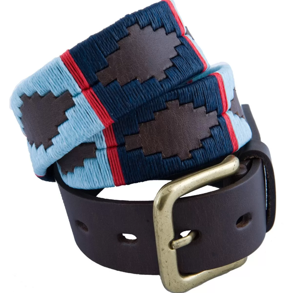 Hot Pioneros Polo Belt - Wide Argentinian - 186 Navy/Pale Blue With Red Stripe