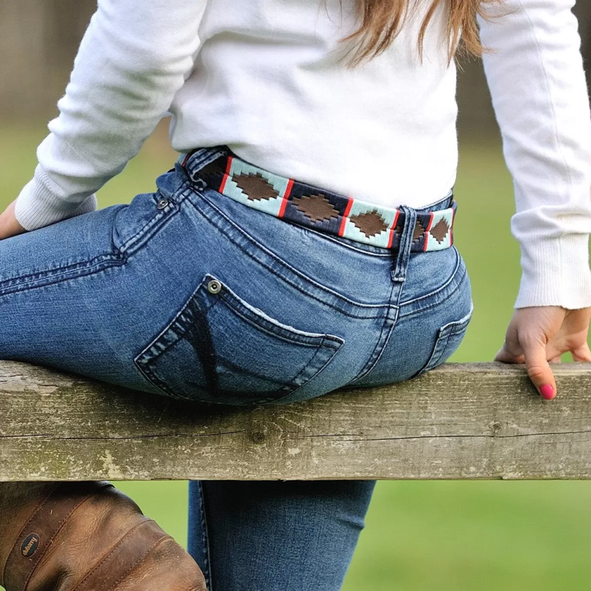 Hot Pioneros Polo Belt - Wide Argentinian - 186 Navy/Pale Blue With Red Stripe