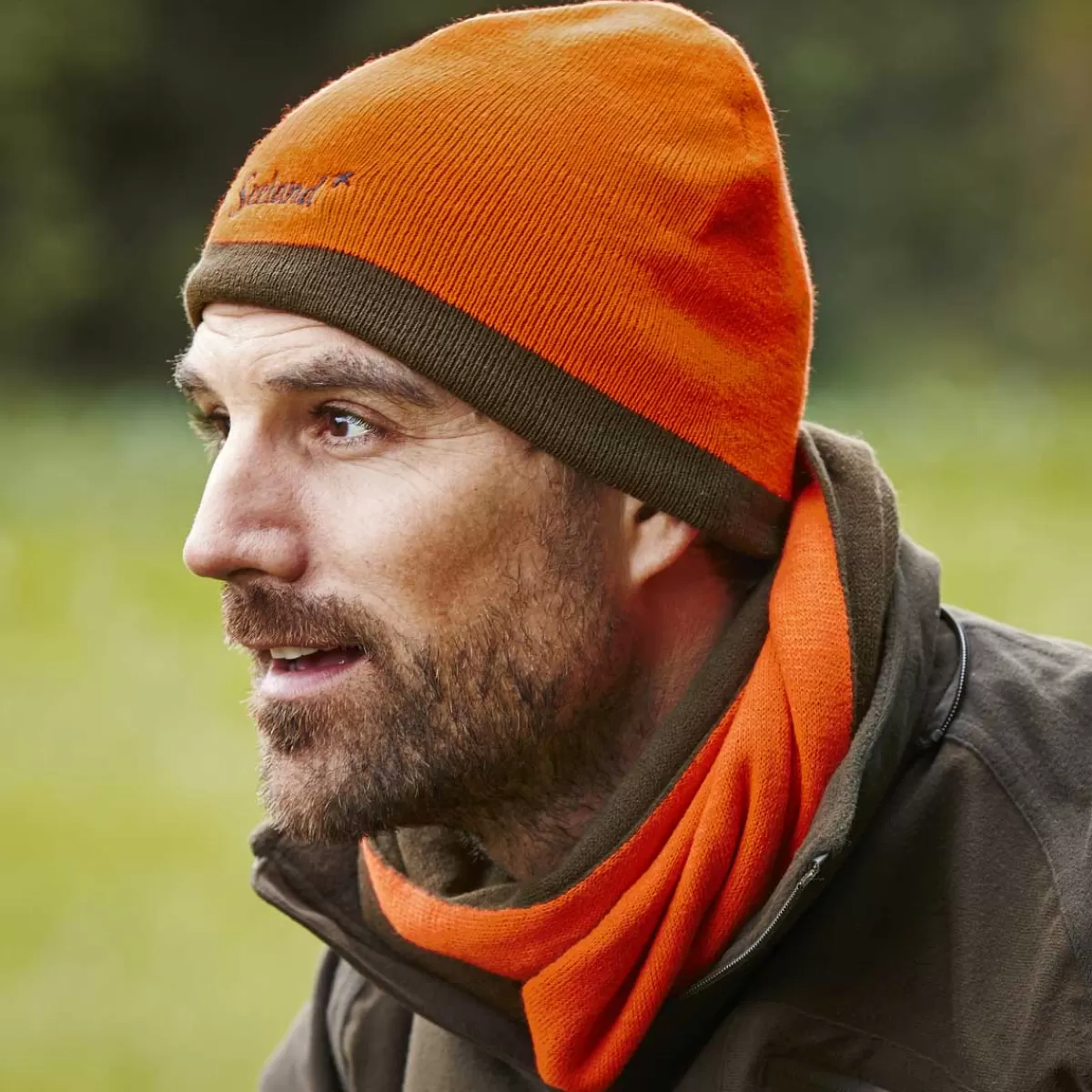 New Seeland Ian Reversible Scarf - Hi-Vis Orange / Pine Green